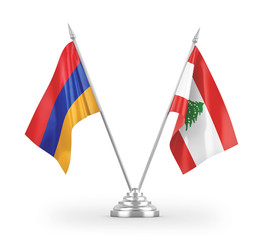 Lebanon and Armenia table flags isolated on white 3D rendering