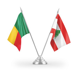 Lebanon and Benin table flags isolated on white 3D rendering