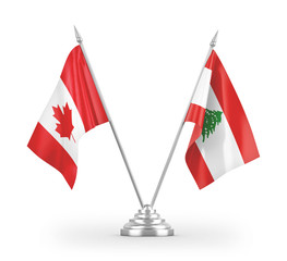 Lebanon and Canada table flags isolated on white 3D rendering