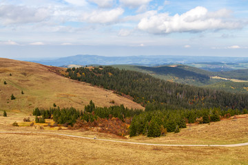 Scenic view from Feldberg tower at landscape of Black Forest in autumn