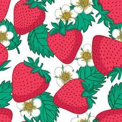 Vector seamless pattern with strawberries. Graphic stylized drawing.