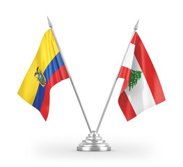 Lebanon and Ecuador table flags isolated on white 3D rendering