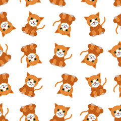 Cute cats pattern on white. Cute cats background on white. Seamless domestic cats pattern design