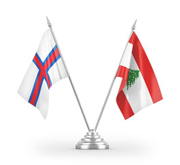 Lebanon and Faroe Islands table flags isolated on white 3D rendering