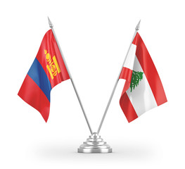 Lebanon and Mongolia table flags isolated on white 3D rendering