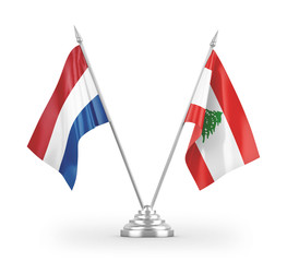 Lebanon and Netherlands table flags isolated on white 3D rendering