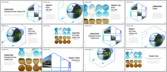 Presentation vector templates, multipurpose template for presentation slide, flyer, brochure cover design, infographic presentation. Abstract smart technology design with hexagons and place for photo.
