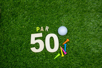 50th birthday for golfer birthday with number fifty golf ball tee on green grass