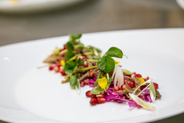 pomegranate salad with herbs and watermelon