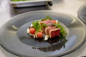 grilled beef steak with vegetables