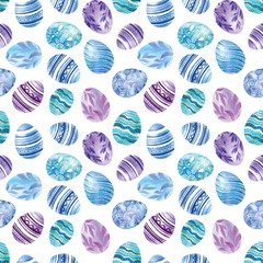 Cute eggs with watercolor effect. Seamless  pattern