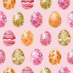 Cute eggs with watercolor effect. Seamless  pattern