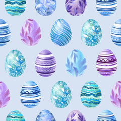 Cute eggs with watercolor effect. Seamless  pattern