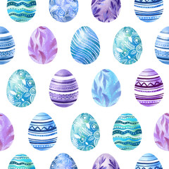 Cute eggs with watercolor effect. Seamless  pattern