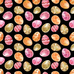 Fototapeta na wymiar Cute eggs with watercolor effect. Seamless pattern