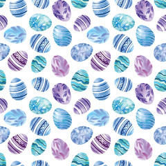 Cute eggs with watercolor effect. Seamless  pattern