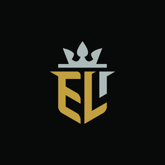 Initials Letter EL Shield King Logo Design - obrazy, fototapety, plakaty