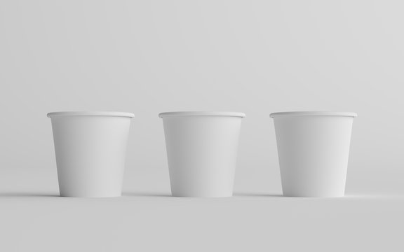 4 oz. Small Single Wall Paper Espresso  Coffee Cup Mockup  - Three Cups. 3D Illustration