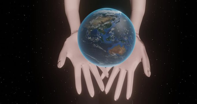 両手で支える地球のイメージ素材