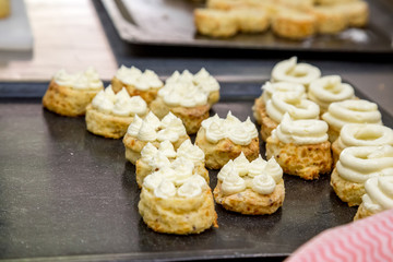 pastries with jam cream and berries