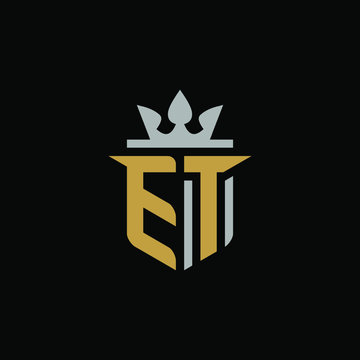 Initials Letter ET Shield King Logo Design