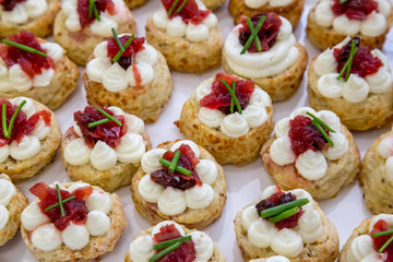 pastries with jam cream and berries