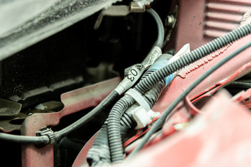 Fototapeta premium Electric car cables close up