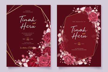 elegant maroon floral wedding invitation card