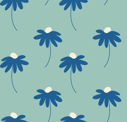 blue and aqua 1970's groovy vintage retro floral seamless vector pattern