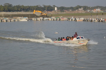 motor boat on the river