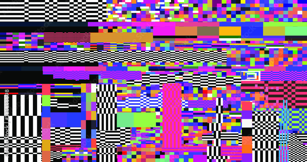 Poster Retro VHS background like in old video tape rewind or no signal TV screen with glitch camera effect. Vaporwave/ retrowave style vector illustration.