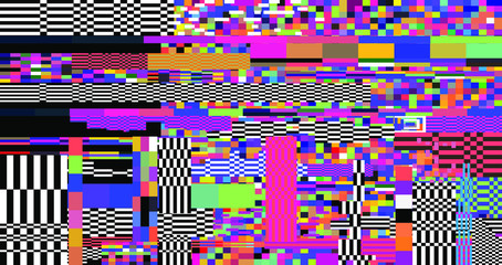 Retro VHS background like in old video tape rewind or no signal TV screen with glitch camera effect. Vaporwave/ retrowave style vector illustration. - obrazy, fototapety, plakaty