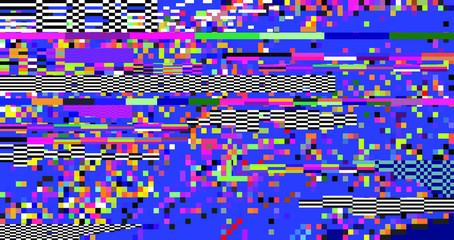 Retro VHS background like in old video tape rewind or no signal TV screen with glitch camera effect. Vaporwave/ retrowave style vector illustration.