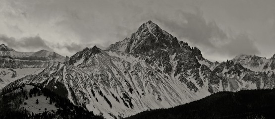 Black and white mountain range in winter