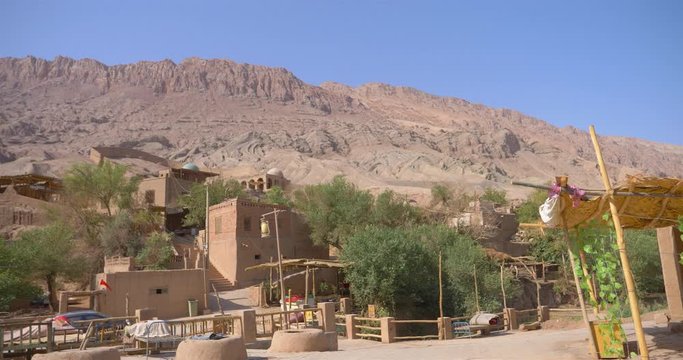 Ancient traditional residential old house in Tuyoq village valley inTurpan Xinjiang Province China.