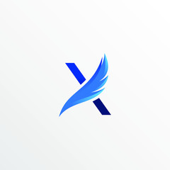 Initial Letter X with Feather Logo Design