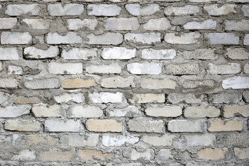 Old grungy white brick wall horizontal texture. Brick Wall backdrop. Stonewall wallpaper. Vintage wall