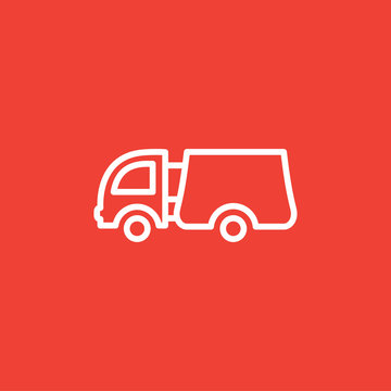 Big Truck Line Icon On Red Background. Red Flat Style Vector Illustration