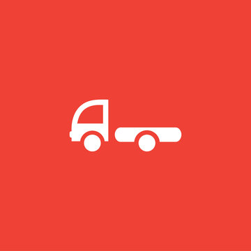 Big Truck Icon On Red Background. Red Flat Style Vector Illustration