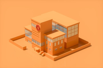 Hospital model with orange background,abstract conception,3d rendering.