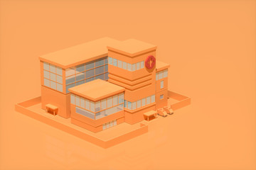 Hospital model with orange background,abstract conception,3d rendering.