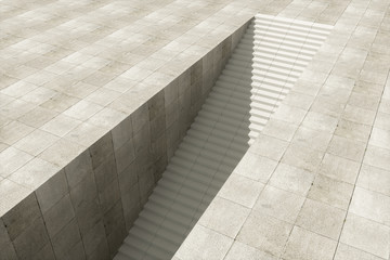 Steps and wall with grey background, modern construction,3d rendering.