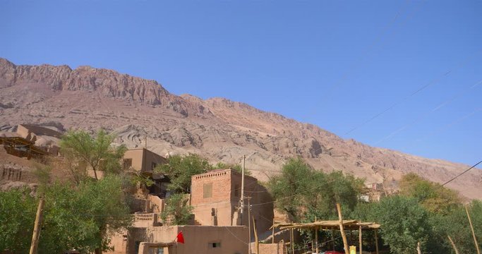 Ancient traditional residential old house in Tuyoq village valley inTurpan Xinjiang Province China.
