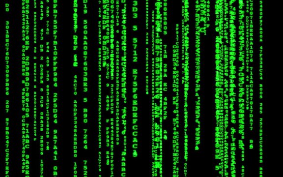  Cyberspace with green digital falling lines, abstract background, binary chain. Crypto space.Digital binary data, streaming code background. Matrix background. Programming / Coding / Hacker concept. 