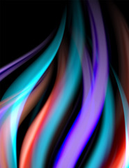 Silk smooth lines on black, liquid fluid color waves. Vector Illustration
