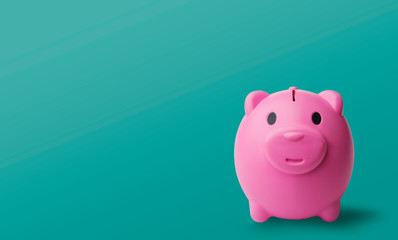 Pink piggy bank .copy space for text