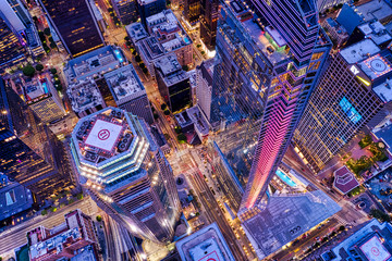 Aerial shot of downtown LA skyline