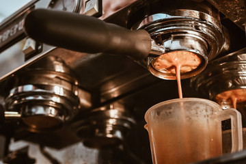 Close up of Espresso machine making an espresso with a 