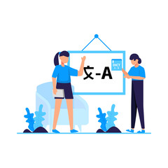Translators translate articles, teach and communicate using foreign languages vector illustration