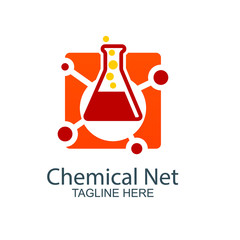 Chemical lab with technology logo template. Abstract hexagon vector logotype. Biology hi-tech technology logos. Medical equipment.